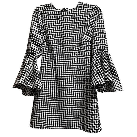 Likely Size 2 Black and White Houndstooth Long Sleeve Midi Dress - Picture 1 of 8